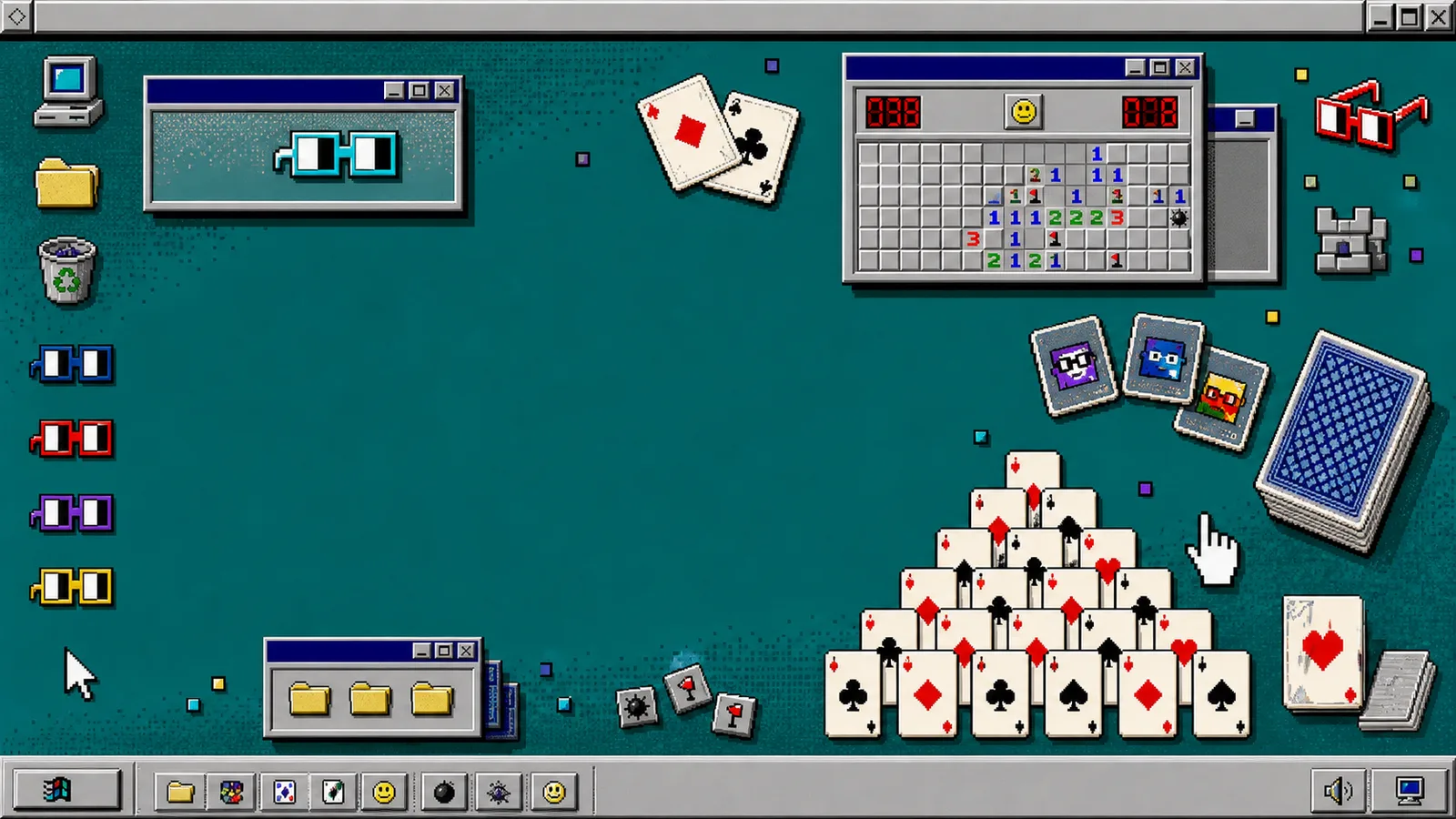 Pixel-art Windows desktop used by the PointCast Retro Arcade