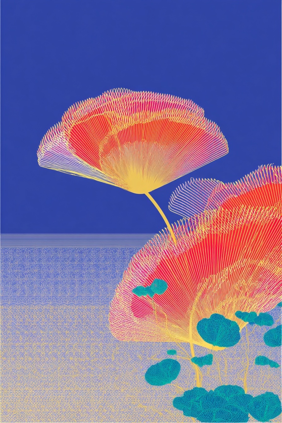 Bright blue and orange flower study