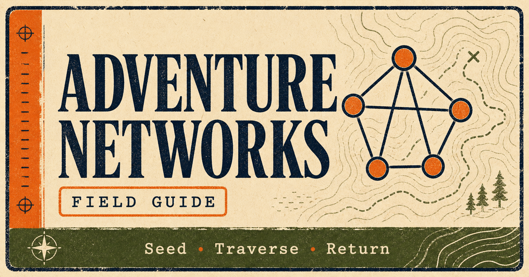 Adventure Networks Field Guide with a five-node field map
