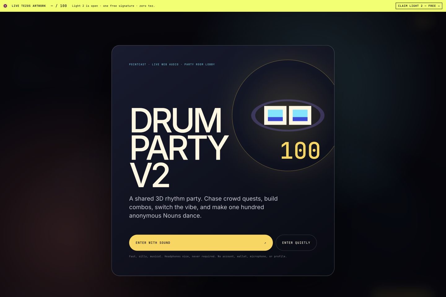 Drum Party V2 browser game screen on PointCast.