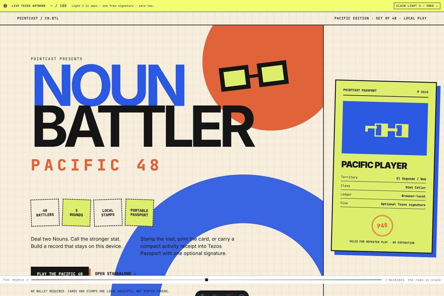 Noun Battler: Pacific 48 browser game screen on PointCast.
