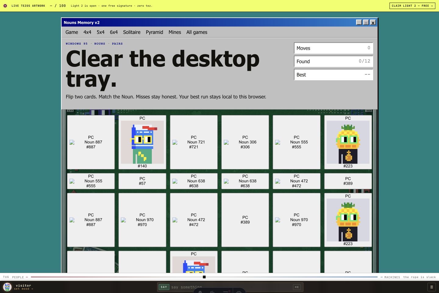 Nouns Memory v2 browser game screen on PointCast.