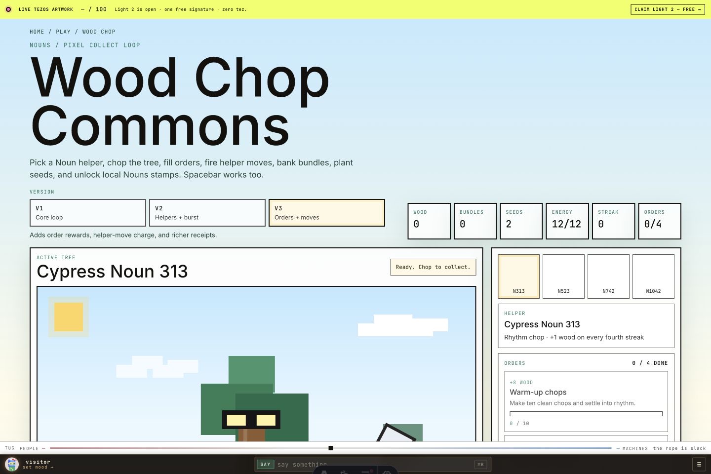 Wood Chop Commons browser game screen on PointCast.