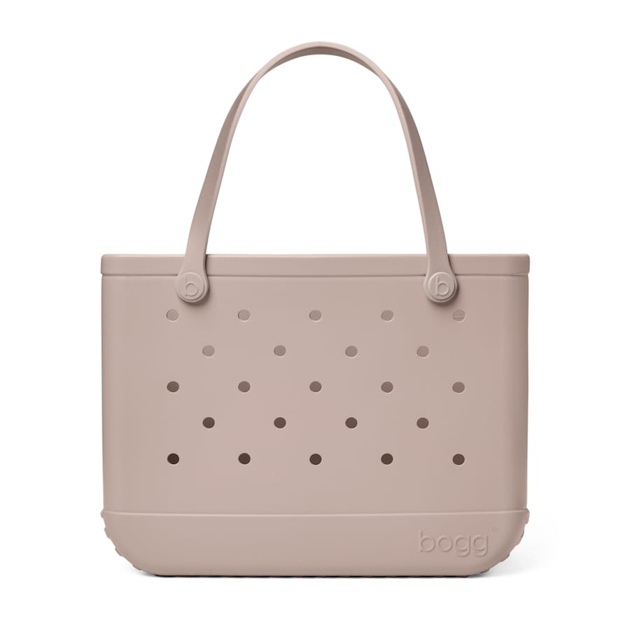 Mushroom-beige Original Bogg Bag, a molded tote with round holes and two handles
