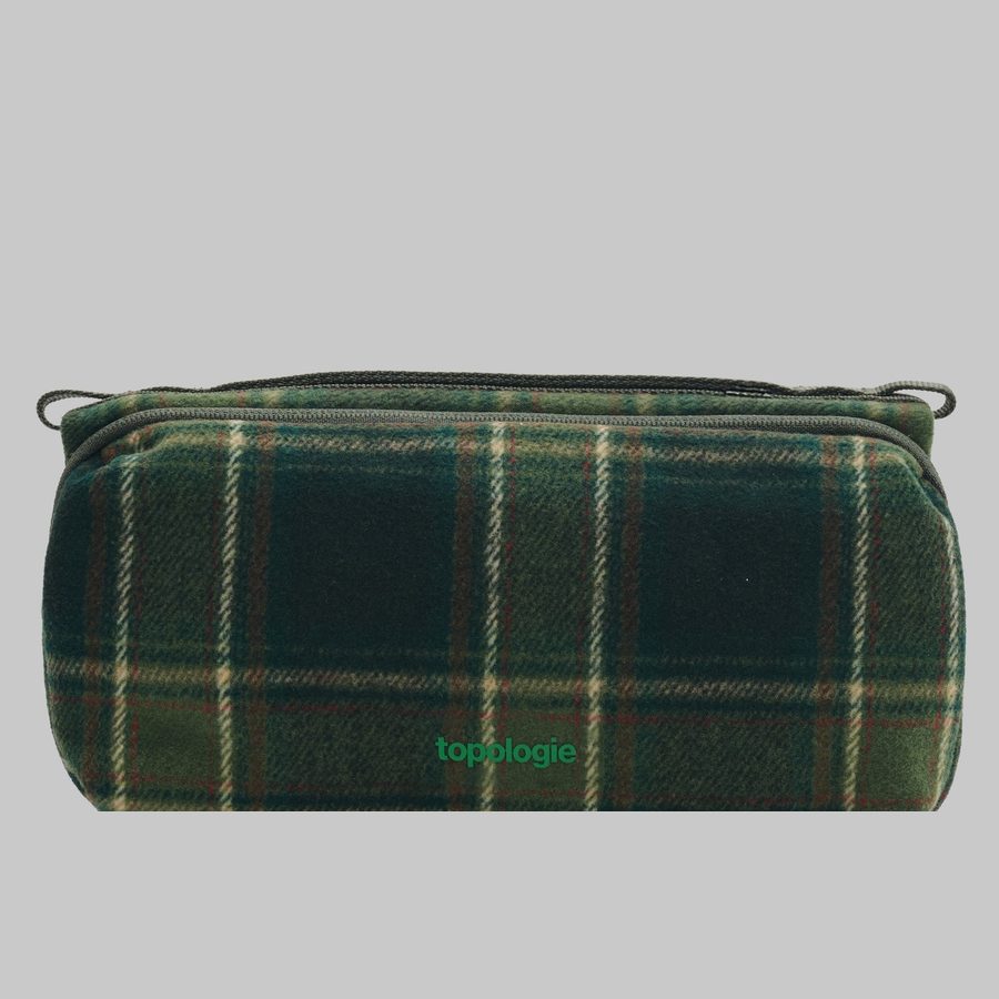 Green plaid wool Topologie Bottle Sacoche Medium, a small zippered barrel bag