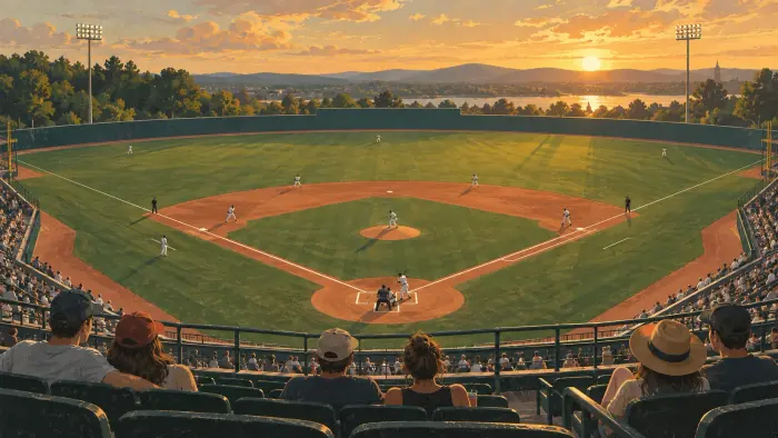 Original editorial illustration of a baseball field