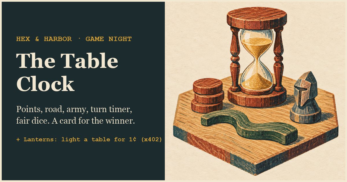 The Table Clock: a phone for the middle of the Catan table, and lanterns for local nights