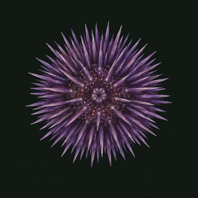 A purple sea urchin with fine violet spines