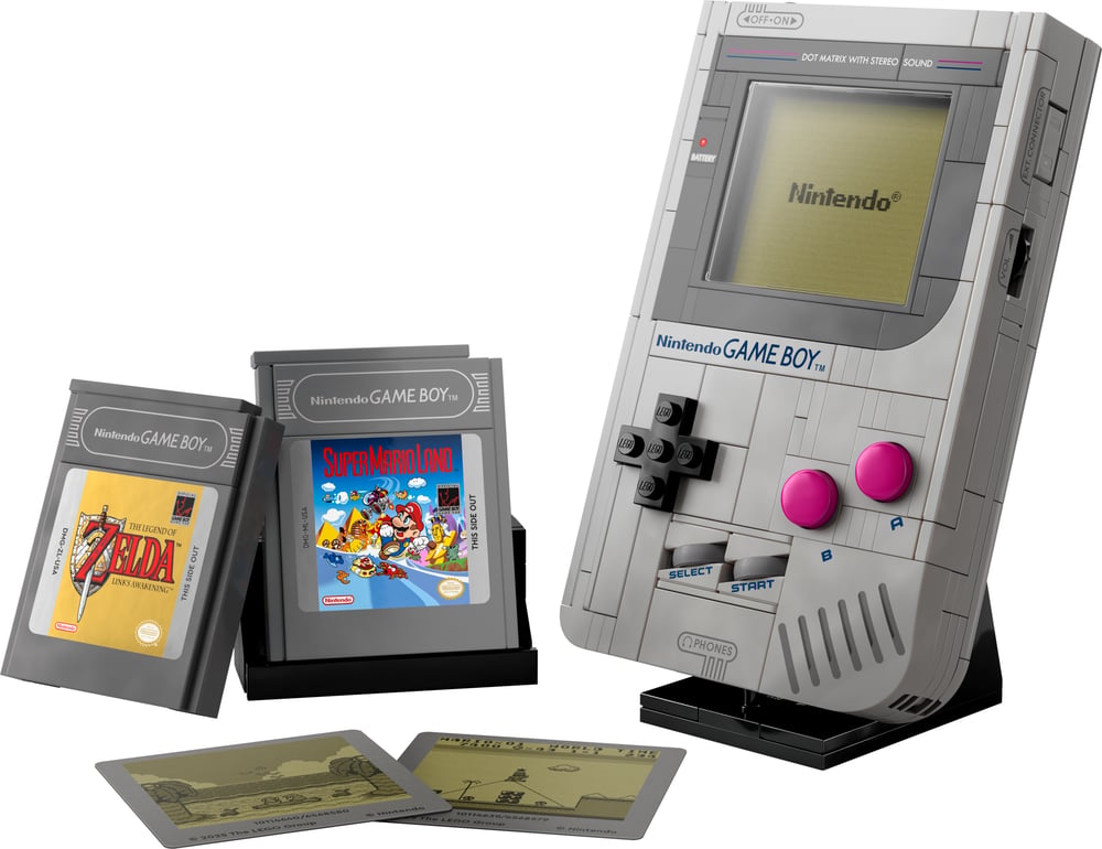 LEGO Game Boy with interchangeable Link’s Awakening and Super Mario Land cartridges and screens