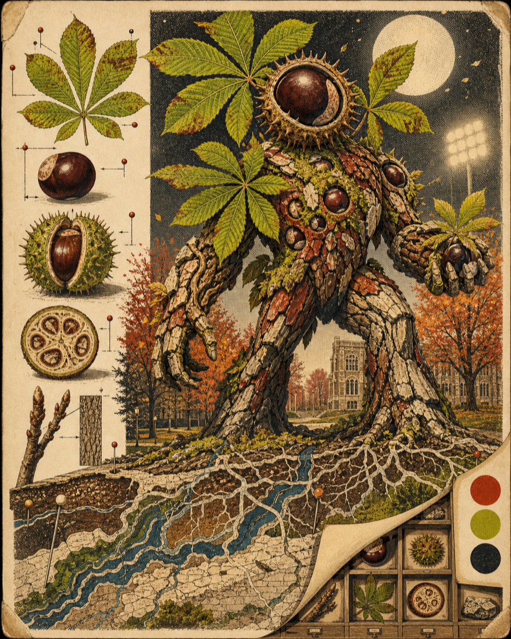 Original Flora mascot-class field illustration