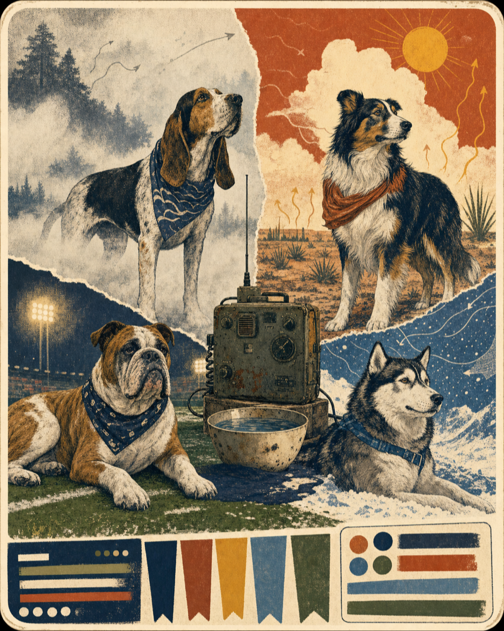 Original Hound mascot-class field illustration