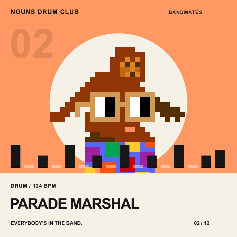 Parade Marshal, a playable Nouns Drum Club drum Bandmate
