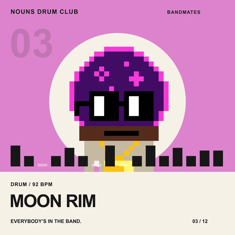 Moon Rim, a playable Nouns Drum Club drum Bandmate