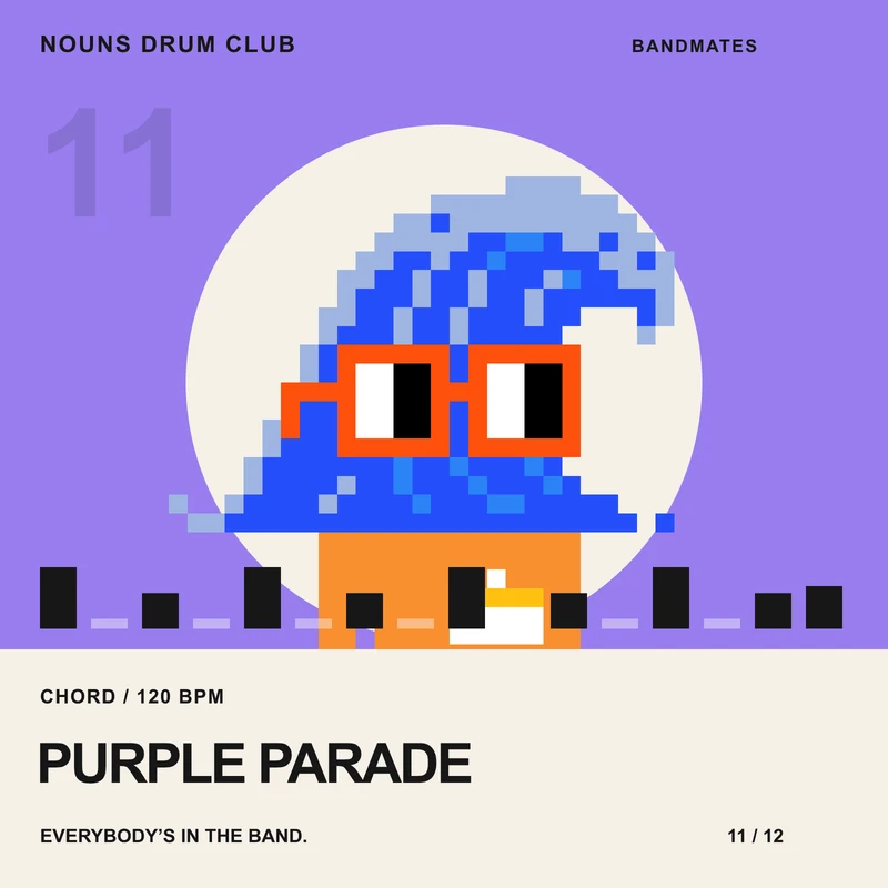 Purple Parade, a playable Nouns Drum Club chord Bandmate