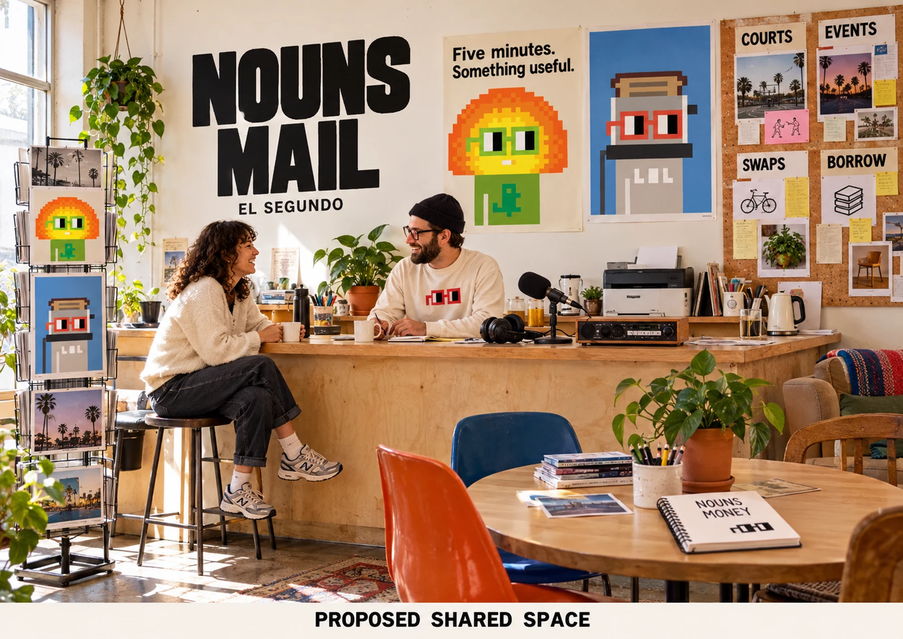 An imagined El Segundo counter: generated Nouns Mail concept illustration