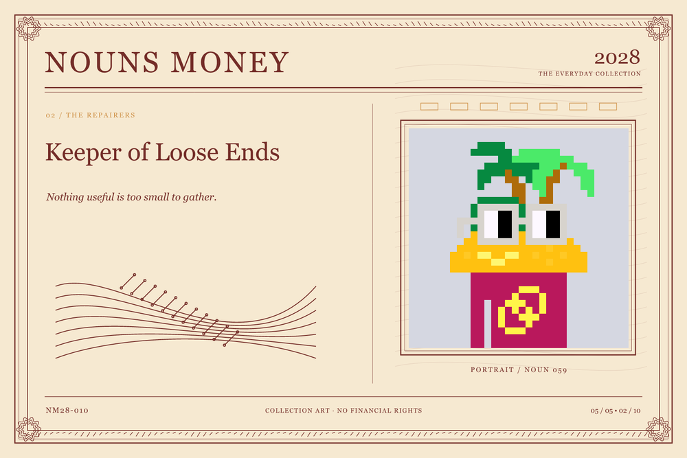 Keeper of Loose Ends: authentic Noun #59, digital artwork serial NM28-010