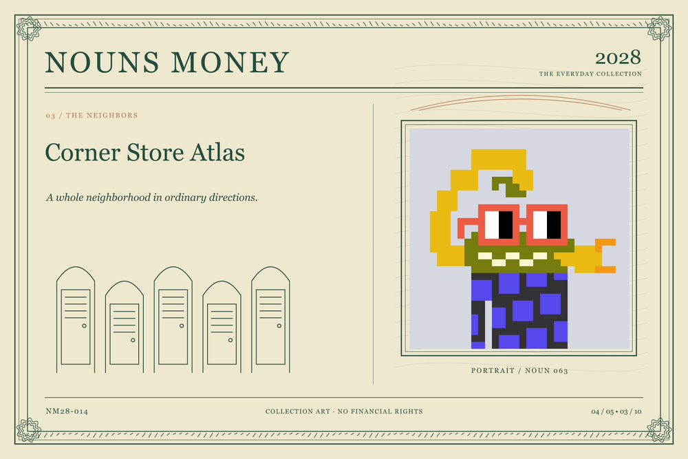 Corner Store Atlas: authentic Noun #63, digital artwork serial NM28-014