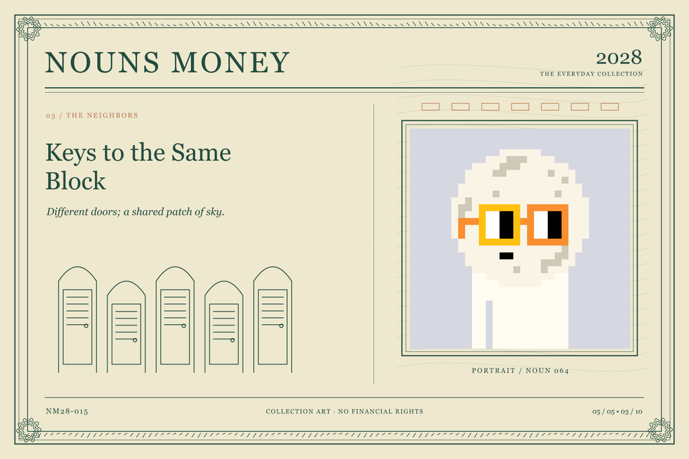 Keys to the Same Block: authentic Noun #64, digital artwork serial NM28-015