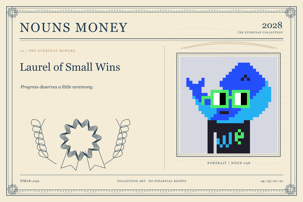 Laurel of Small Wins: authentic Noun #98, digital artwork serial NM28-049