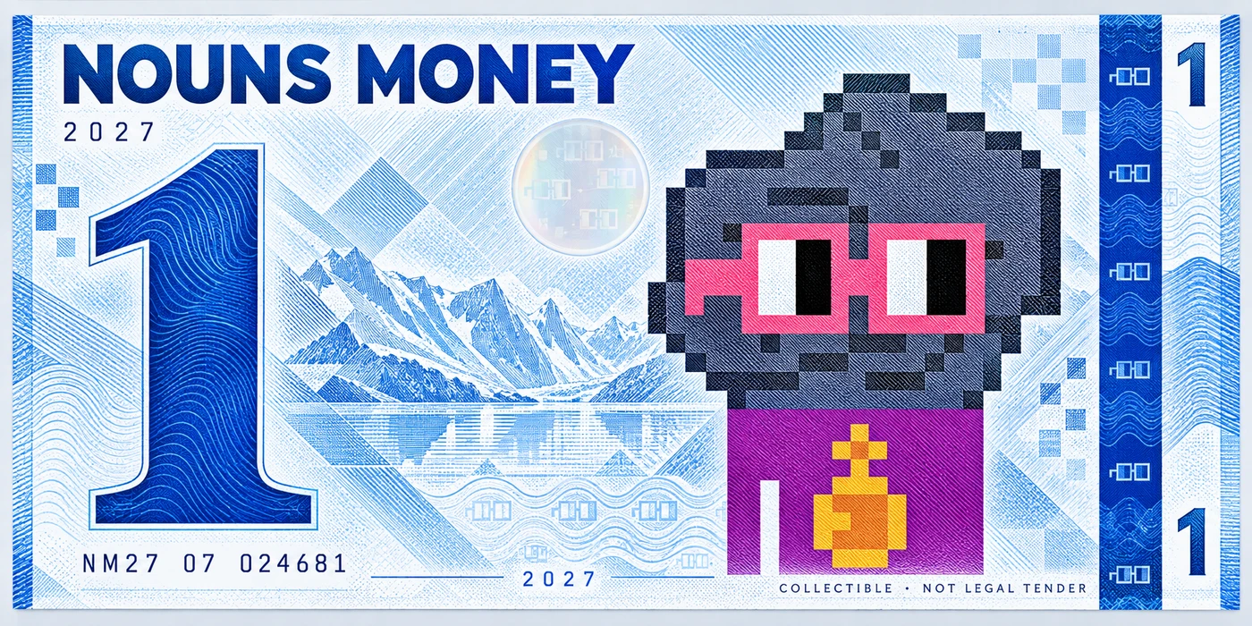 Cobalt Chalk One, a generated Nordic 2027 Nouns Money currency-inspired concept using a reference to Noun #6; visual effects only
