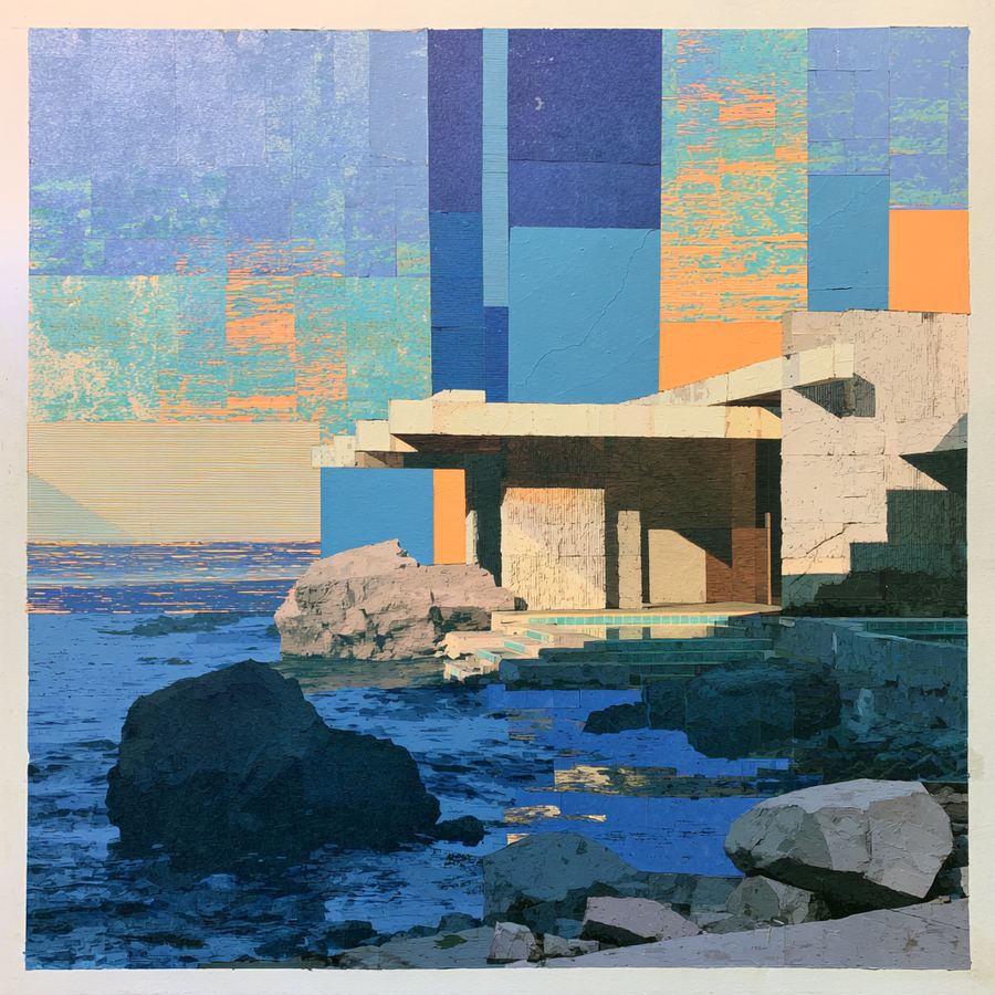 House on the dark cliff with one pale window lit