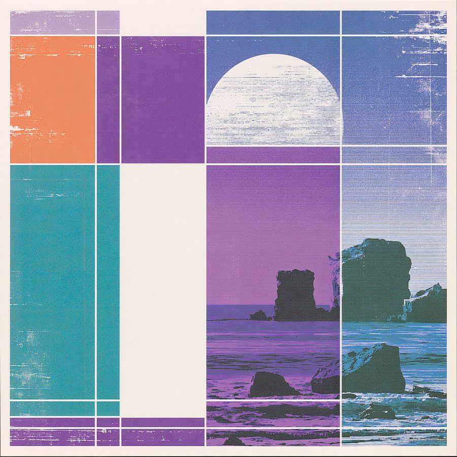 Pale moon disk set in a violet grid