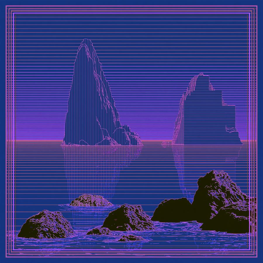 Purple monolith shore in the last dark before morning