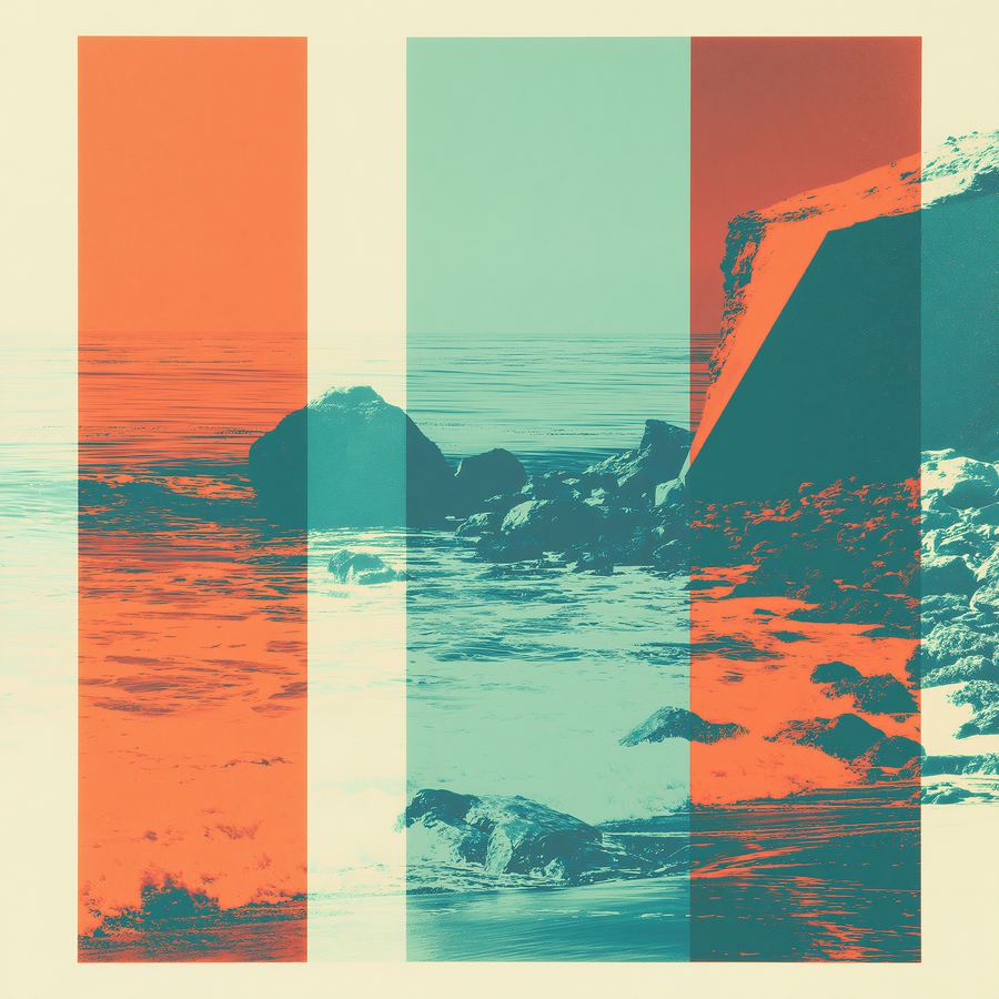 Warm striped panels over slanting afternoon water