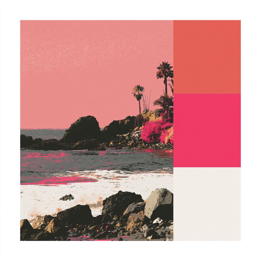 Minimal pink and white color study of a rocky point