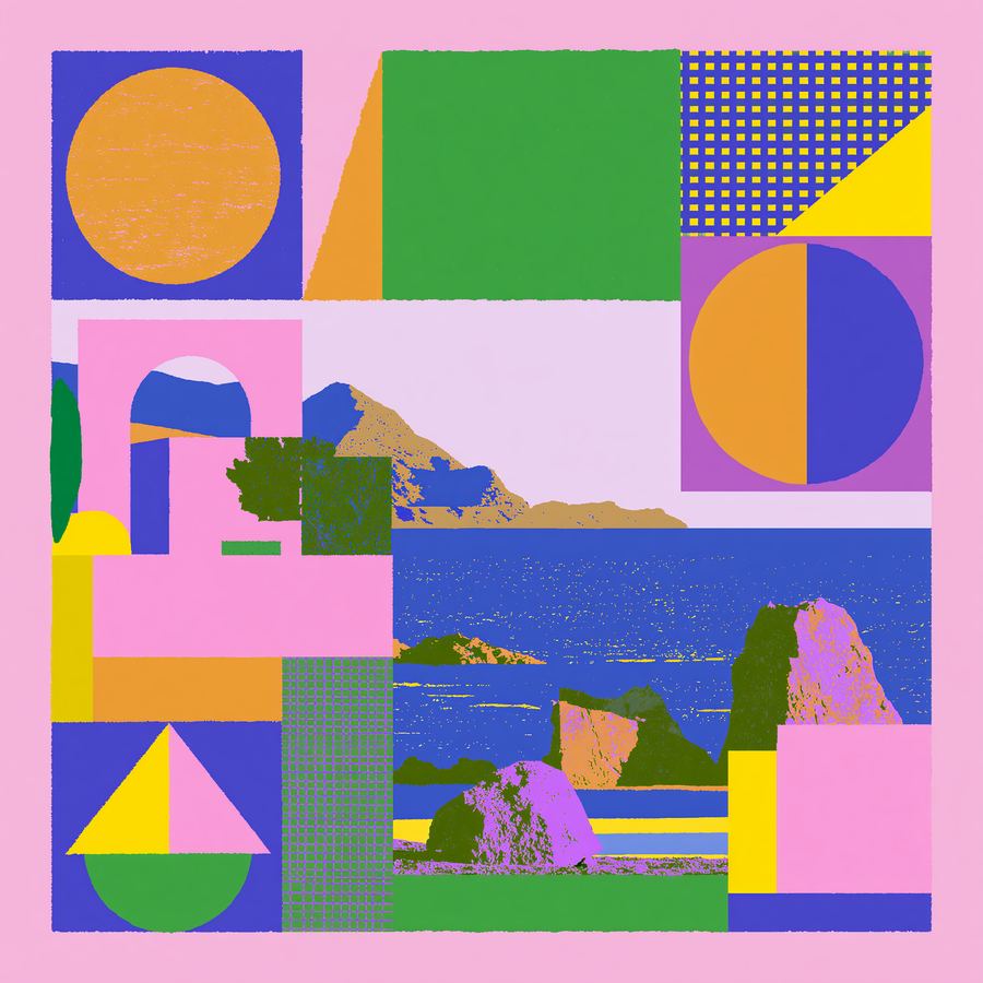 Pink and green geometric cove at full noon