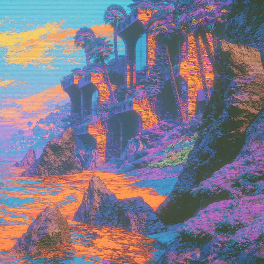 Pink and orange cliff blazing at sundown