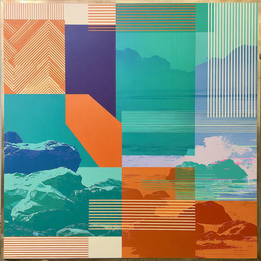 Orange and teal geometry folding into dusk