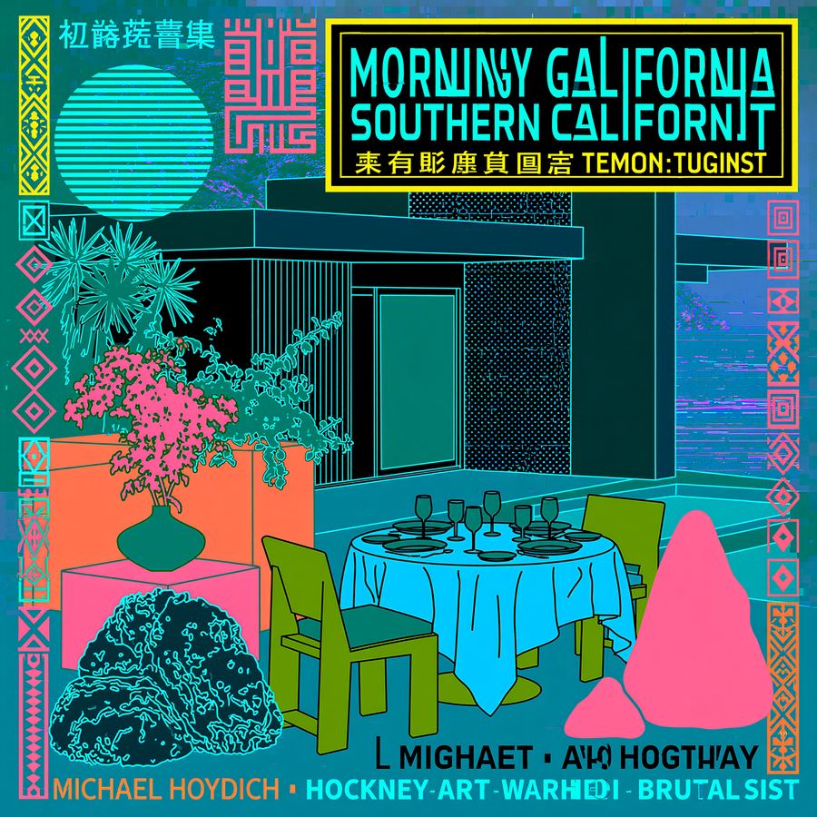 Morning California pixel poster, table set by the window