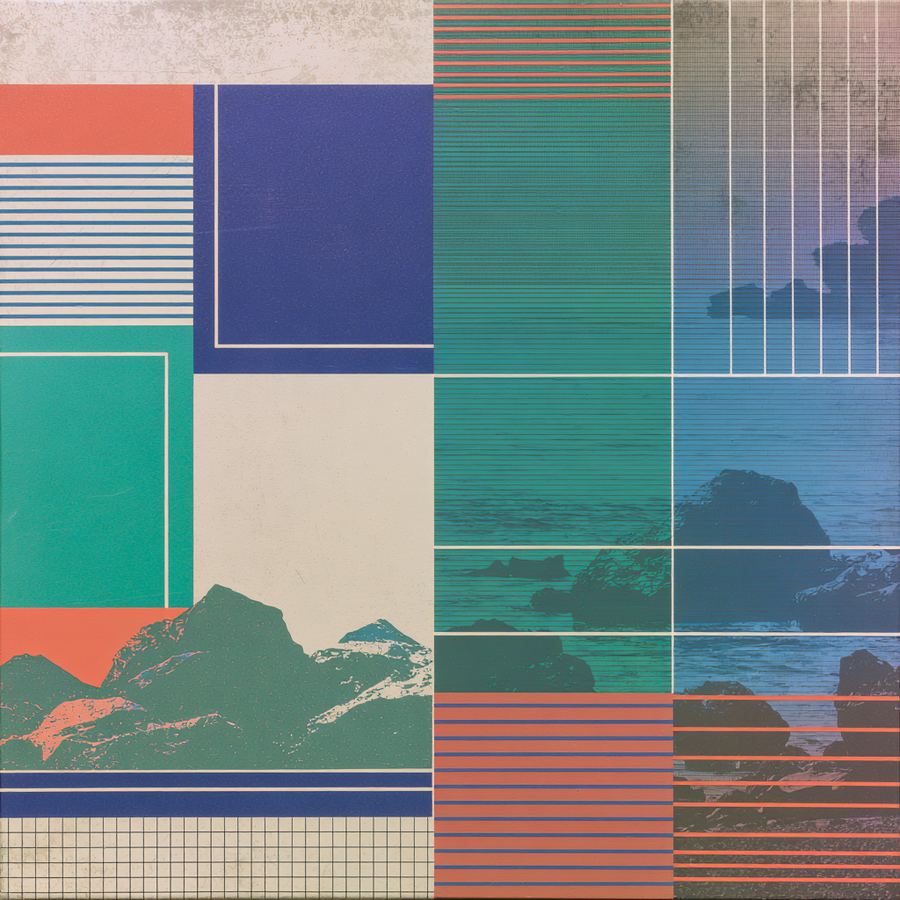Blue grid windows opening onto rocks