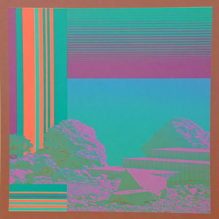 Striped signal field over mint tide rocks