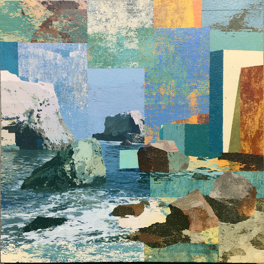 Teal terraces stepping down to the water
