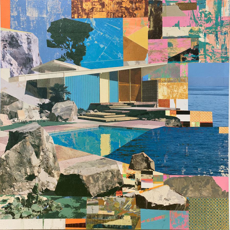 Collage thickening as the path turns inward