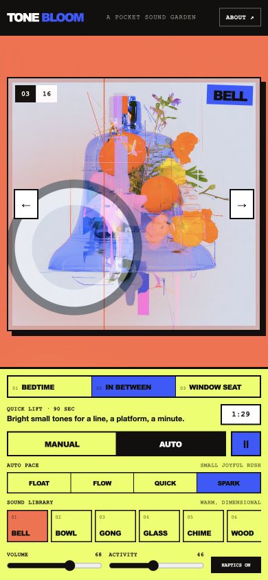 Tone Bloom on a phone in Spark mode with Auto enabled
