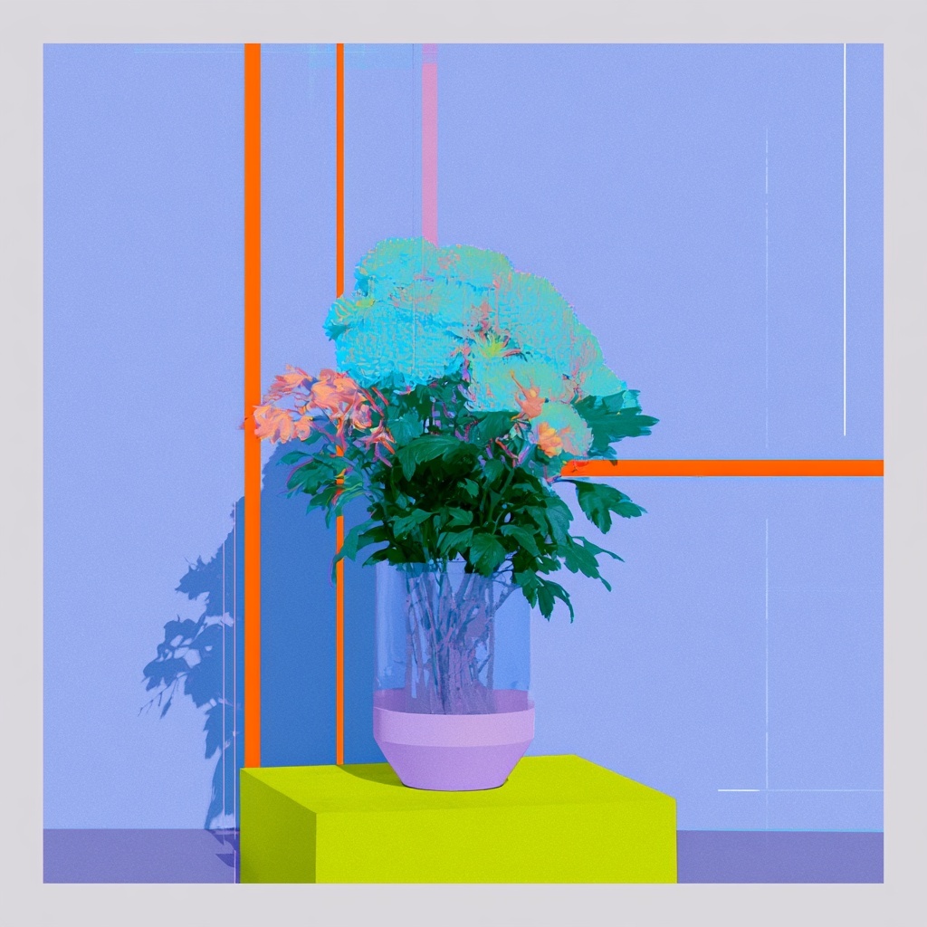 After Hours Lamp: a dark green mushroom lamp and coral glow on a warm salmon print field